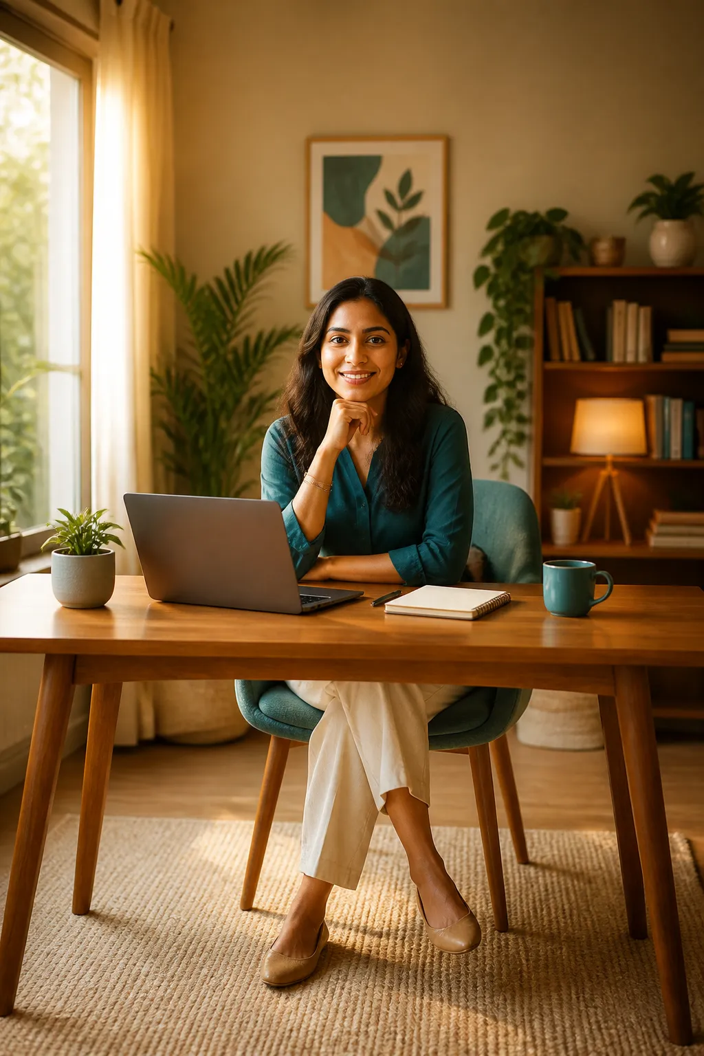 Confident woman building a home-based business at her desk